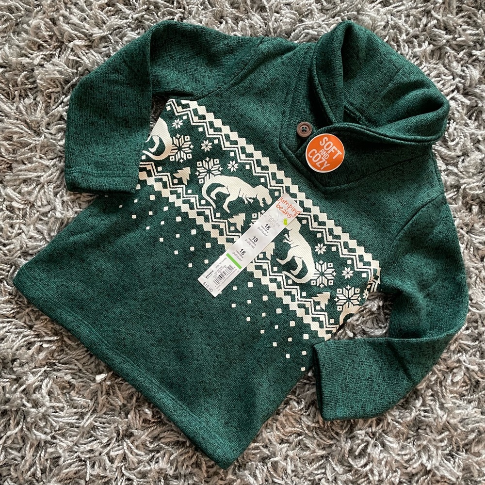 Kohl’s Jumping Beans Toddler Boys Dark Green Dinosaur Winter Pullover